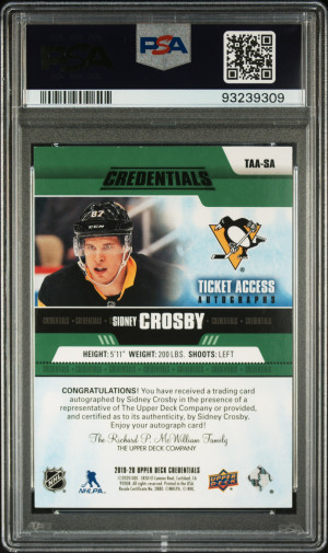 2021 Upper Deck Credentials Update Sidney Crosby Green Auto /5 PSA 9 back