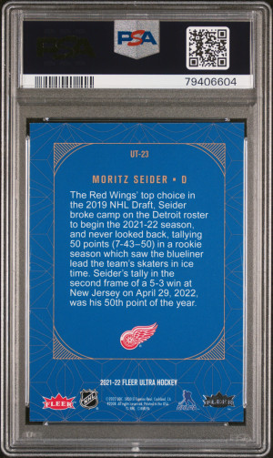 2021 Upper Deck Fleer Ultra Ultra Team Moritz Seider Ultra Team Rookie PSA 9 back