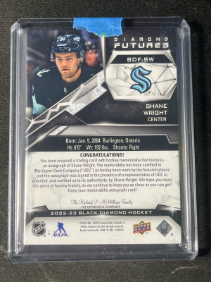2022 Black Diamond Shane Wright Rookie Patch Auto /25 back