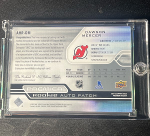 2022 Premier Dawson Mercer Rookie Patch Auto /99 back