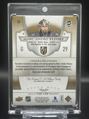 2018-19 UD The Cup Marc Andre Fleury Auto /12 Holo #55 back