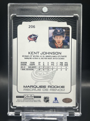 2022-23 OPC Platinum Kent Johnson Marquee Rookie Pond Hockey #206 back