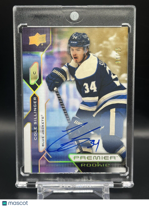 2021-22 UD Premier Cole Sillinger Gold Rookie Auto 34/35 Jersey Number 1/1 RC front