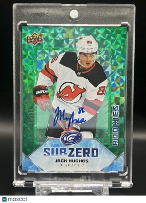 2019-20 UD Ice Jack Hughes SubZero Green Rookie Auto /25 #SZ-47V RARE! front
