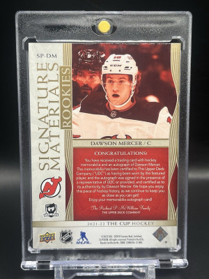 2021-22 UD The Cup Dawson Mercer Signature Materials Rookie Patch Auto /99 back