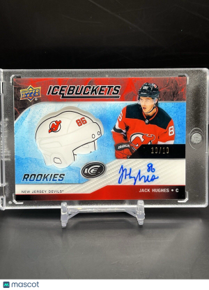 2019-20 UD Ice Jack Hughes Ice Buckets Rookie Auto 10/10 SP #IBR-JH front