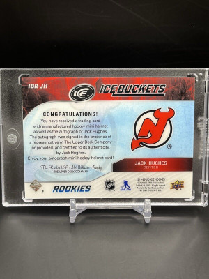 2019-20 UD Ice Jack Hughes Ice Buckets Rookie Auto 10/10 SP #IBR-JH back