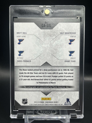 2013-14 Panini Contenders Fours Brett Hull Chris Pronger Dale Hawerchuk Auto HOF back