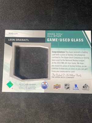 2022 SPGU Leon Draisaitl All Star Game Used Glass /25 back