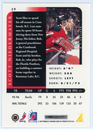 1996-97 Be A Player Scott Niedermayer Autograph #59 back