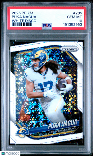 2025 Prizm Puka Nacua #205 White Disco *** PSA 10***  Low Pop 2 front