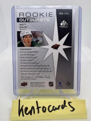 Matt Boldly 2022-2023 Games Used Rookie Outbursts back