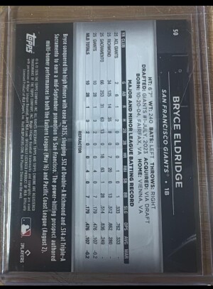 Bryce Eldridge 2026 Topps Chrome Black #50 Refractor /199 SF Giants . back