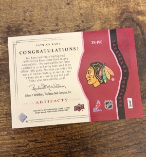 Patrick Kane Artifacts 3 Color/Stick Mem /10 back
