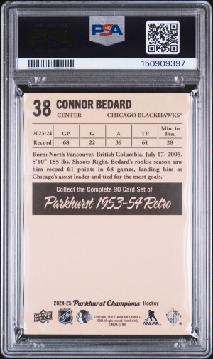 2024 Upper Deck Parkhurst Champions 1953-54 Retros Connor Bedard #38 PSA 10 back