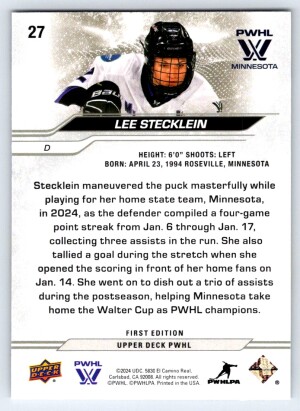 2024 Upper Deck PWHL First Edition Lee Stecklein #27 back