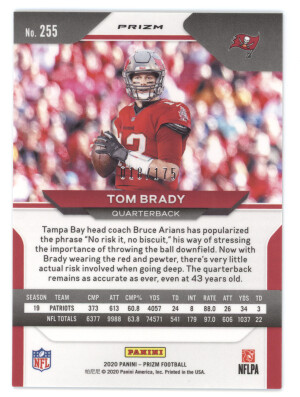 2020 Panini Prizm Tom Brady #255 Green Hyper 010/175 back
