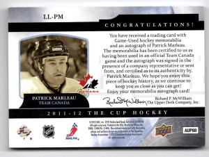 11/12 THE CUP LIMITED LOGOS #LL-PM PATRICK MARLEAU (37/40) back