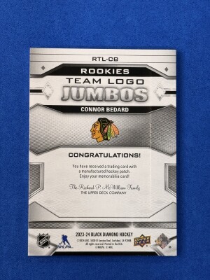 Connor Bedard Team Logo Jumbos Rookies 2023-24 Black Diamond back