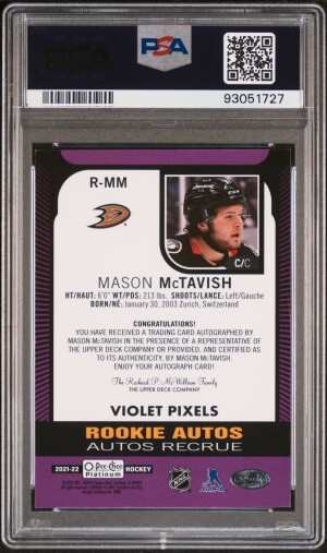 2021 Upper Deck O-Pee-Chee Platinum Rookie Autograph Mason Mctavish Rookie Auto-Violet Pixels back