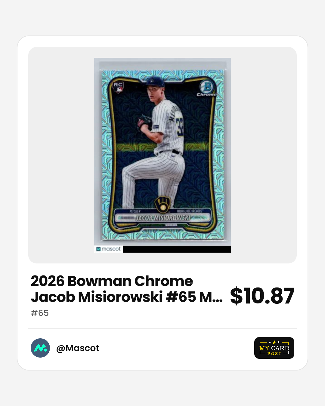 2026 Bowman Chrome Jacob Misiorowski #65 Mojo Refractor RC