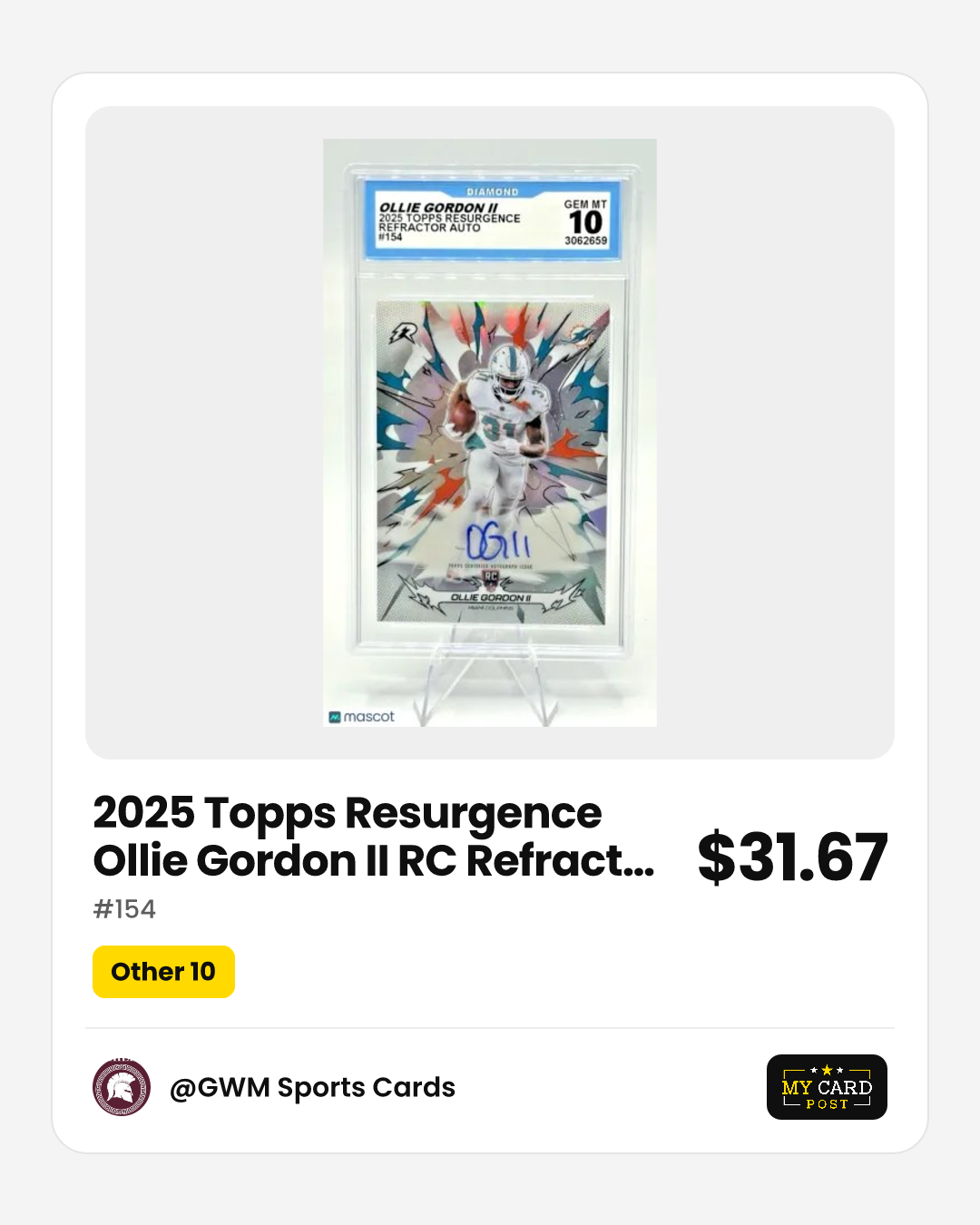 2025 Topps Resurgence Ollie Gordon II RC Refractor Auto #154