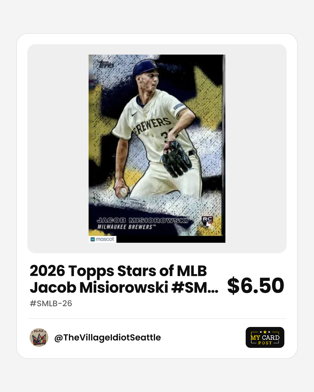 2026 Topps Stars of MLB Jacob Misiorowski #SMLB-26 RC